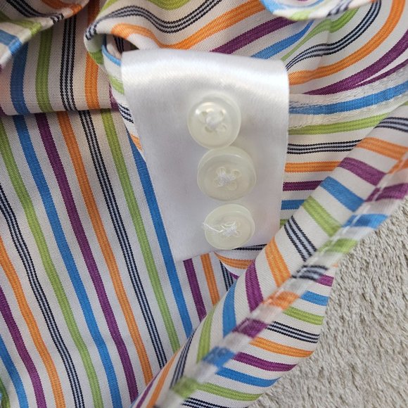 Neiman Marcus Shirt Men's Large Multicolor Striped Button Front 80's 2-Ply - Picture 9 of 9